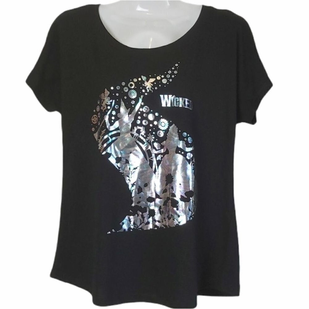 Wicked Broadway Musical Foil Print Top Black S